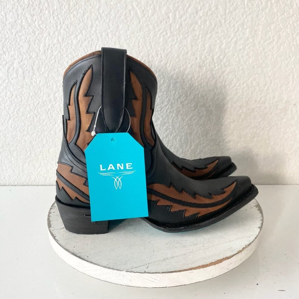 Lane WALK THE LINE Womens Cowboy Bootie 7 Black Brown Cowgirl Short Ankle Boot - Picture 2 of 11